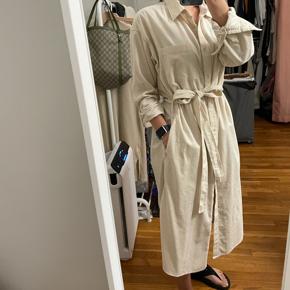 Corduroy shirt dress in cream